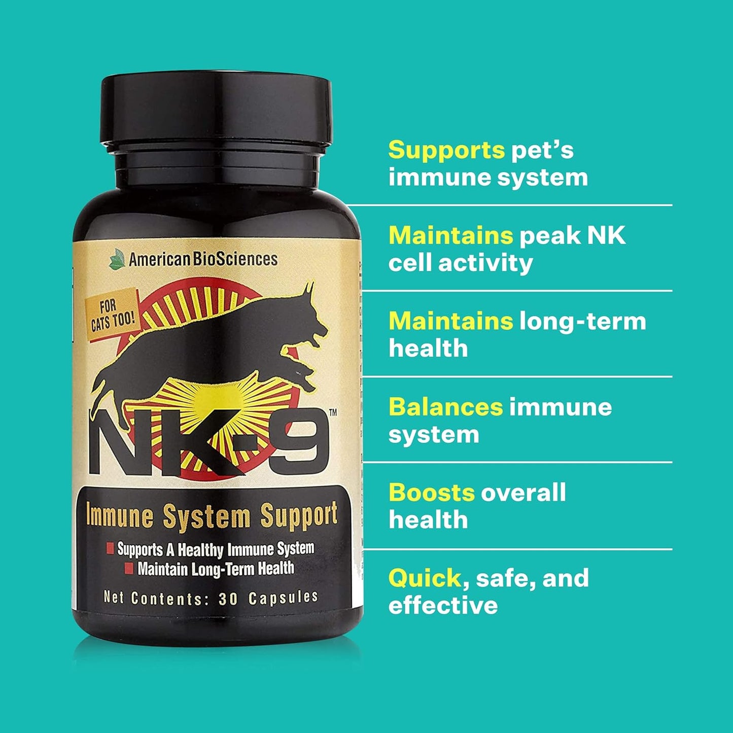 NK-9 AHCC Supplement for Dogs & Cats - Supports Pet's Immune System - 30 Capsules, 250mg - BoostGo Australia