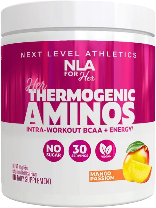 NLA for Her Thermogenic Amino Women's Workout Booster - Mango Passion Flavor, 30 Servings - BCAA, Caffeine, Electrolytes - Vegan, Sugar Free - Maximize Your Energy and Performance
