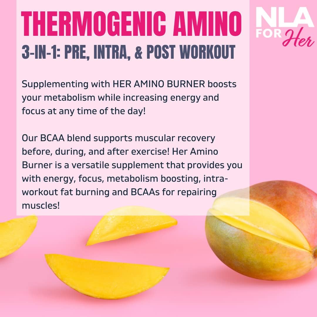 NLA for Her Thermogenic Amino Women's Workout Booster - Mango Passion Flavor, 30 Servings - BCAA, Caffeine, Electrolytes - Vegan, Sugar Free - Maximize Your Energy and Performance