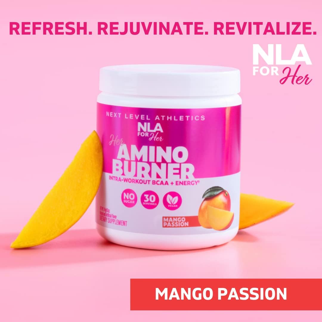 NLA for Her Thermogenic Amino Women's Workout Booster - Mango Passion Flavor, 30 Servings - BCAA, Caffeine, Electrolytes - Vegan, Sugar Free - Maximize Your Energy and Performance