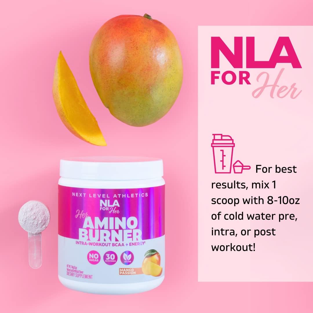 NLA for Her Thermogenic Amino Women's Workout Booster - Mango Passion Flavor, 30 Servings - BCAA, Caffeine, Electrolytes - Vegan, Sugar Free - Maximize Your Energy and Performance