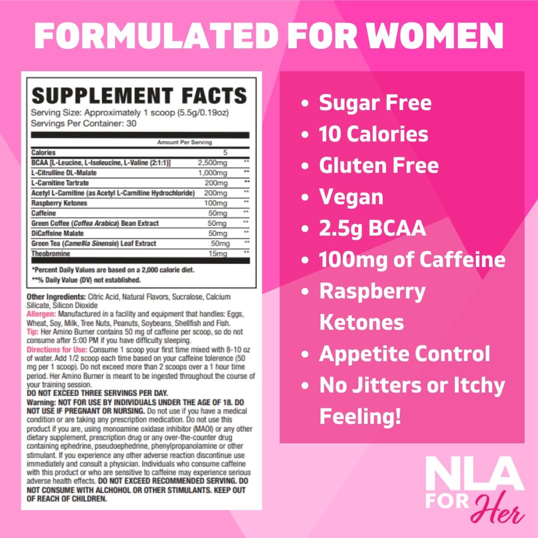 NLA for Her Thermogenic Amino Women's Workout Booster - Mango Passion Flavor, 30 Servings - BCAA, Caffeine, Electrolytes - Vegan, Sugar Free - Maximize Your Energy and Performance