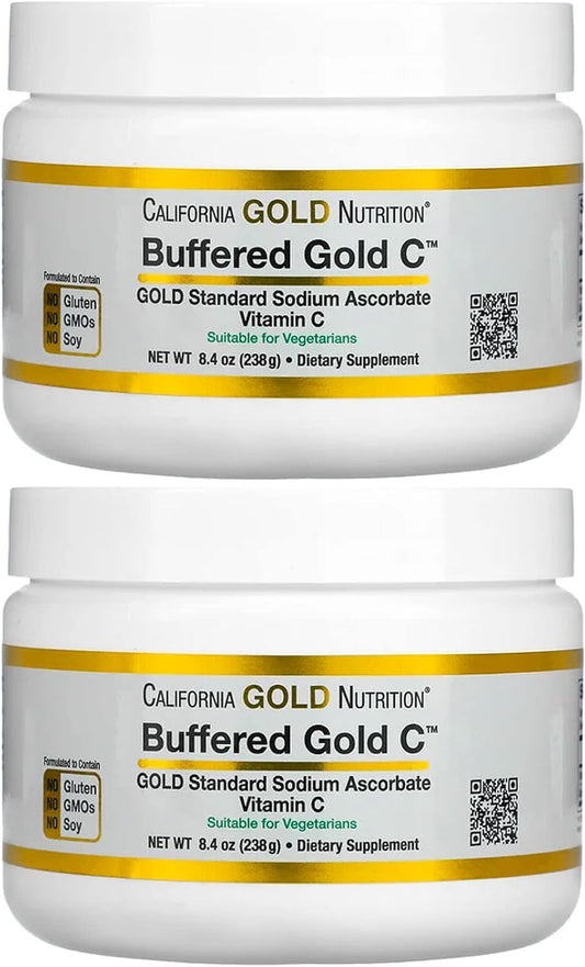 Non-Acidic Buffered Vitamin C Powder, USP Grade Sodium Ascorbate, Vegan, 8.40 oz - 2 Pack
