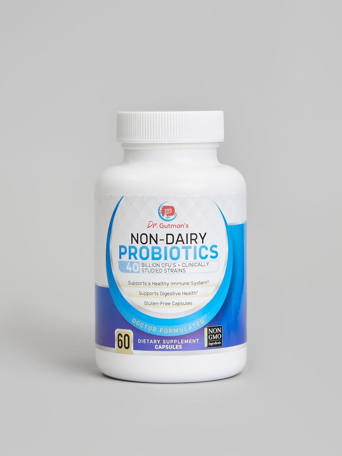 Non-Dairy Probiotics for Women and Men, 40 Billion CFU, Gluten-Free, All-Natural, Non-GMO, Dr. Gutman's® - 60 Veggie Capsules for Digestive Health & Immune Support