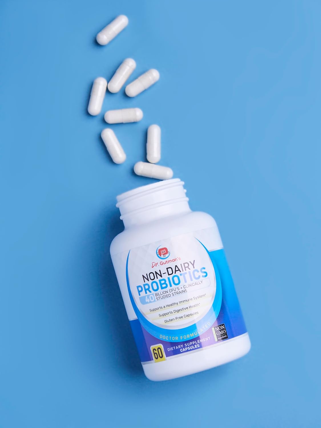 Non-Dairy Probiotics for Women and Men, 40 Billion CFU, Gluten-Free, All-Natural, Non-GMO, Dr. Gutman's® - 60 Veggie Capsules for Digestive Health & Immune Support