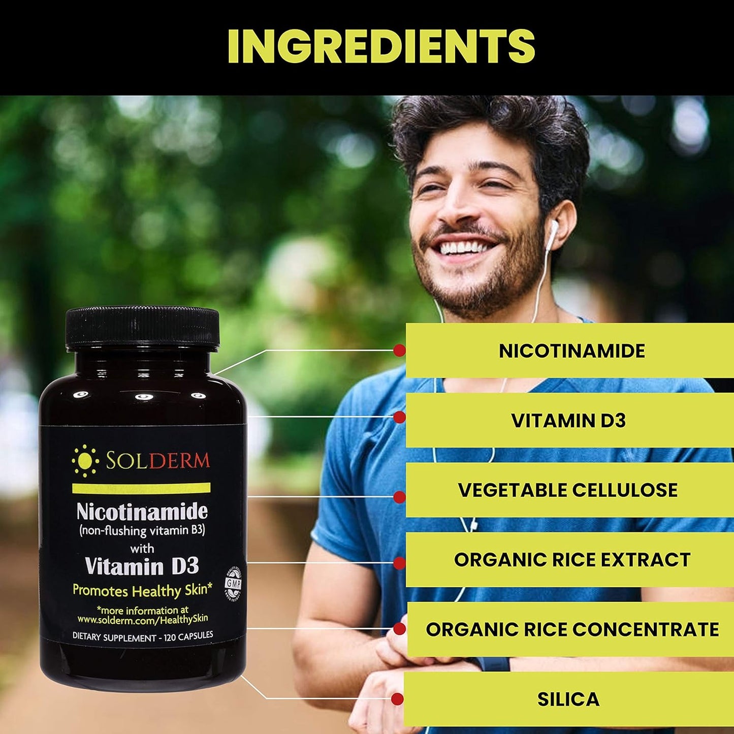 Non-Flushing Nicotinamide Vitamin B3 and D3 Supplement for Healthy Skin - 60 Capsules