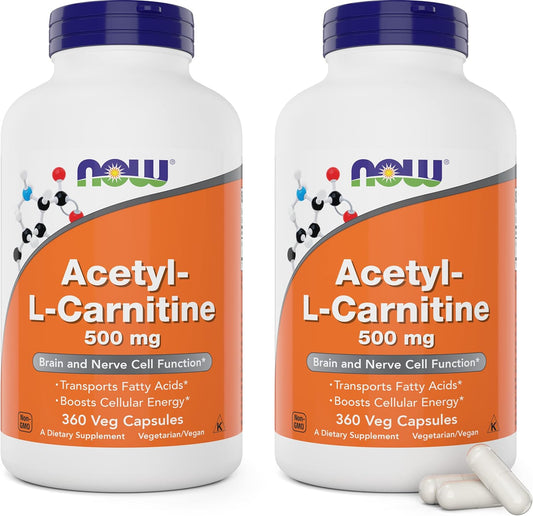 Non-GMO Acetyl L Carnitine 500mg Veg Caps - Pack of 2 - ACL 500 mg Supplement for Men and Women by NOW Foods