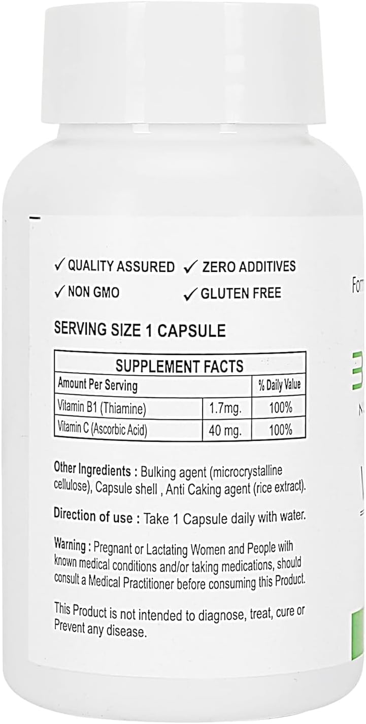 Non-GMO and Gluten Free Thiamin Supplement - 90 Capsules for Optimal Health