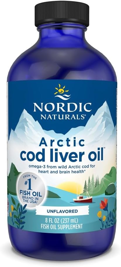 Non-GMO Arctic Cod Liver Oil - 8 oz Bottle with 1060 mg Total Omega-3s - Supports Heart, Brain, and Immune Health - Unflavored - 48 Servings