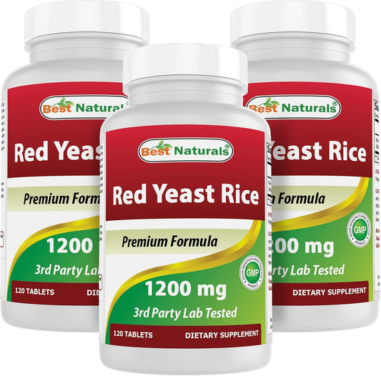 Non-GMO Best Naturals Red Yeast Rice 1200mg - 360 Tablets, Pack of 3