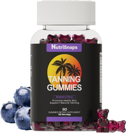 Non-GMO Blueberry Flavored Nutrisnaps Tanning Gummies for Skin Health and Pigmentation - 60 Gummies for Adults Women and Men