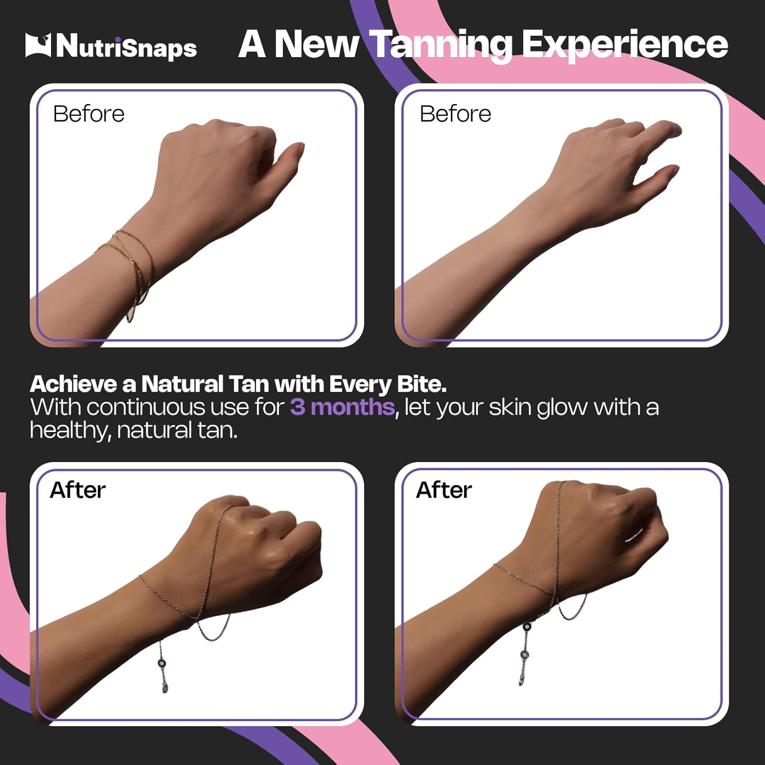 Non-GMO Blueberry Flavored Nutrisnaps Tanning Gummies for Skin Health and Pigmentation - 60 Gummies for Adults Women and Men