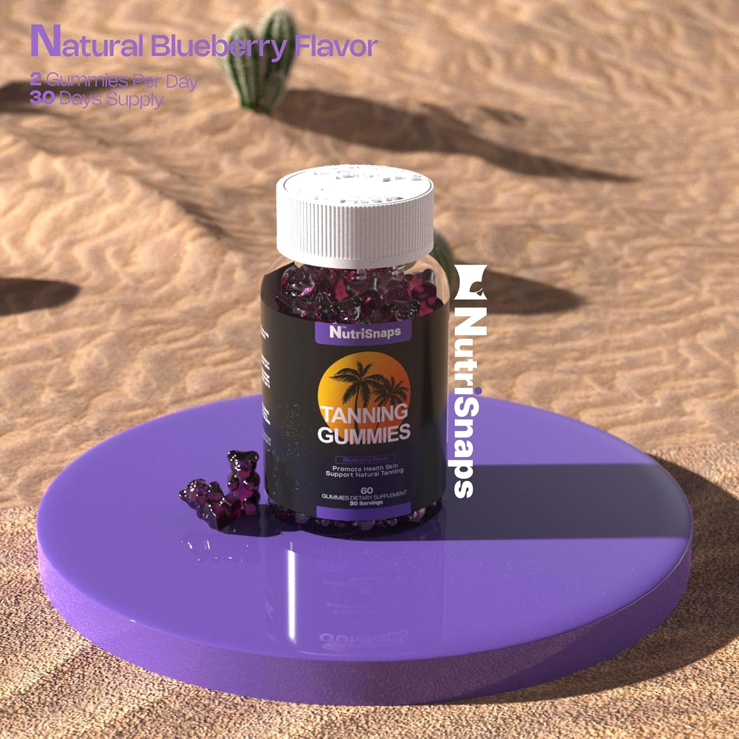 Non-GMO Blueberry Flavored Nutrisnaps Tanning Gummies for Skin Health and Pigmentation - 60 Gummies for Adults Women and Men
