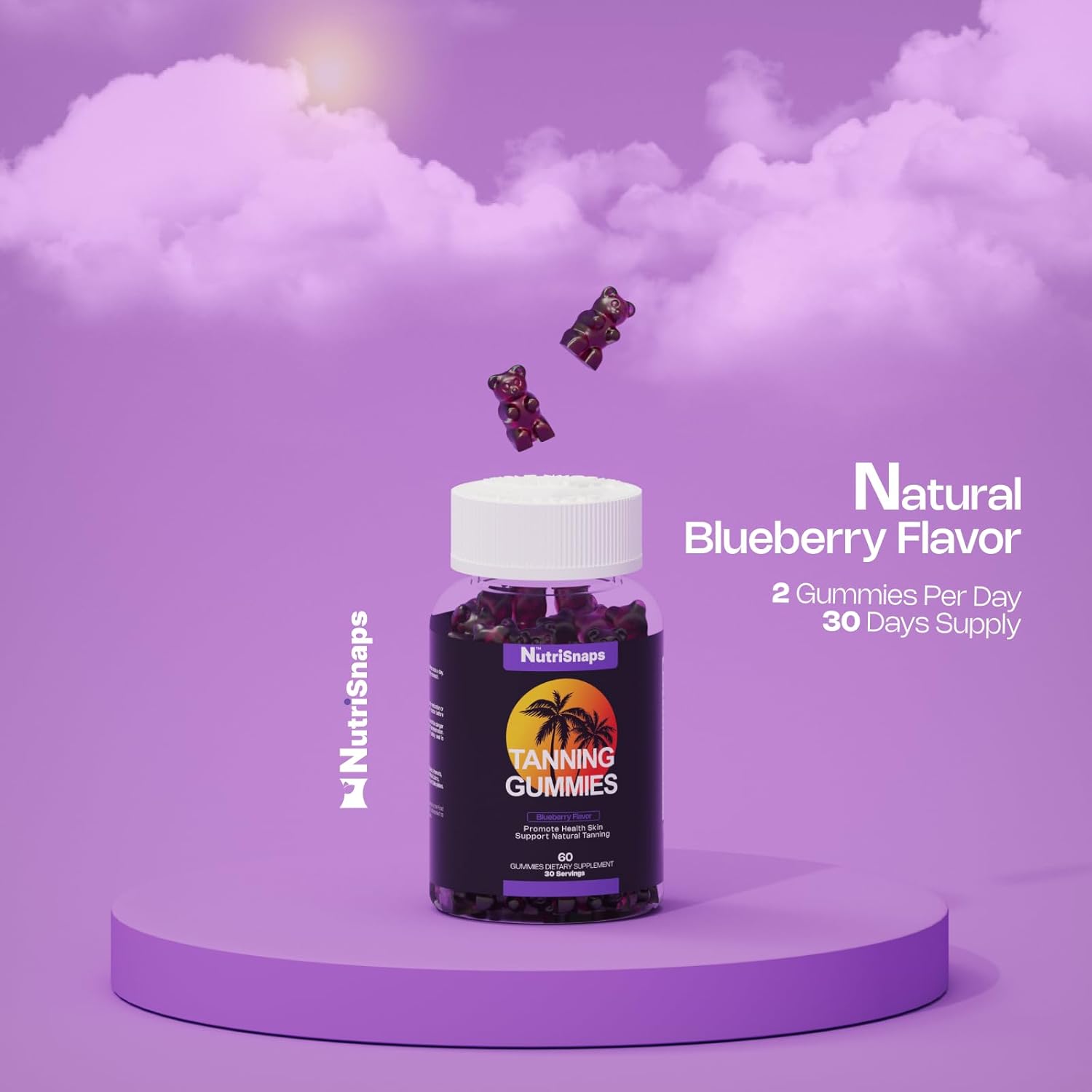 Non-GMO Blueberry Flavored Nutrisnaps Tanning Gummies for Skin Health and Pigmentation - 60 Gummies for Adults Women and Men