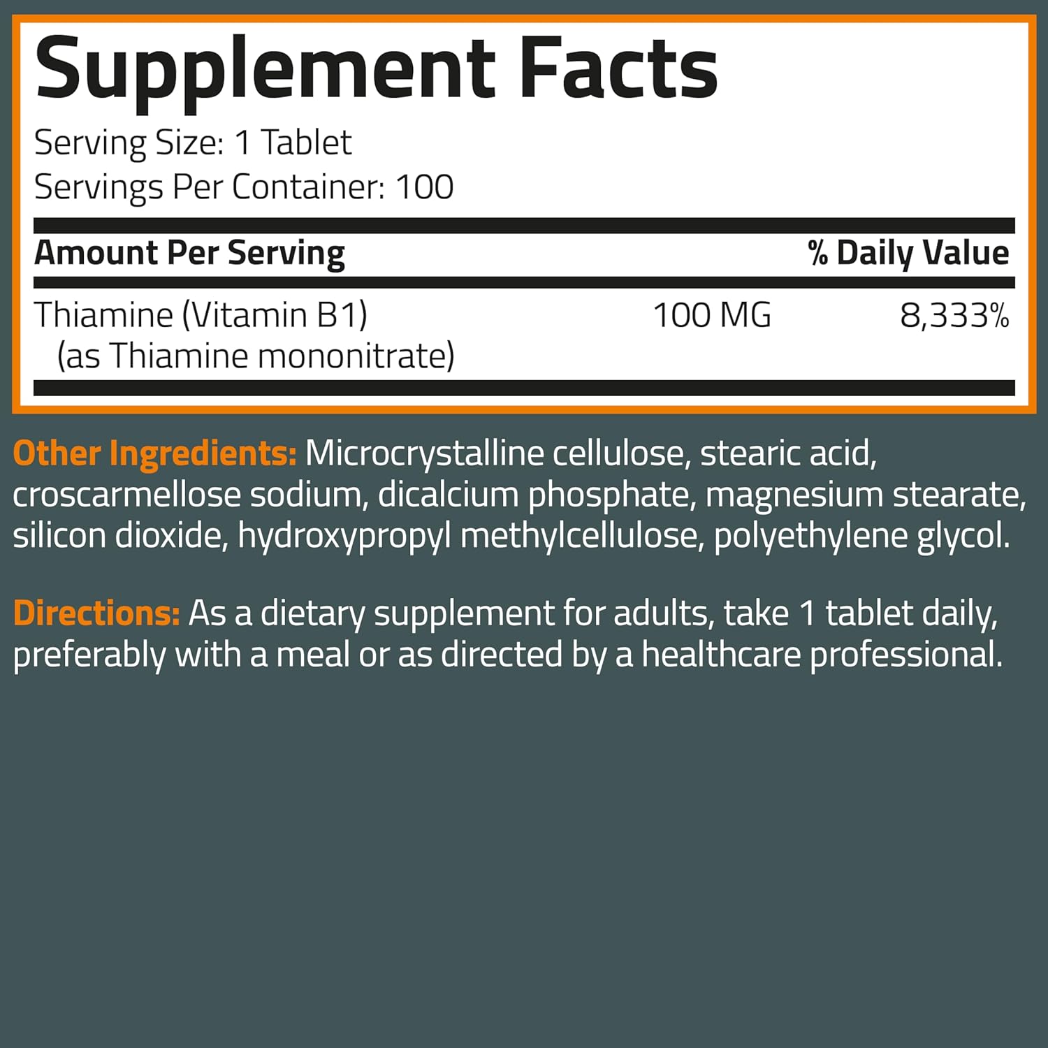 Non-GMO Bronson Vitamin B1 100mg - 100 Vegetarian Tablets
