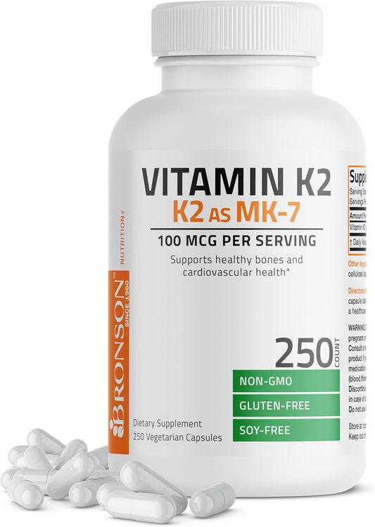Non-GMO Bronson Vitamin K2 MK-7 Menaquinone 100mcg - 250 Capsules