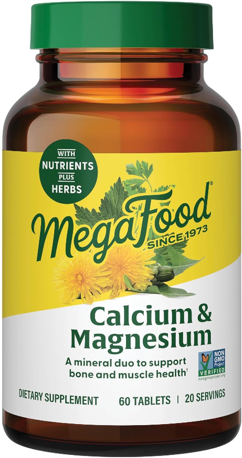 Non-GMO Calcium Magnesium Supplement with Fermented Magnesium Glycinate for Bone and Heart Health - 60 Tabs