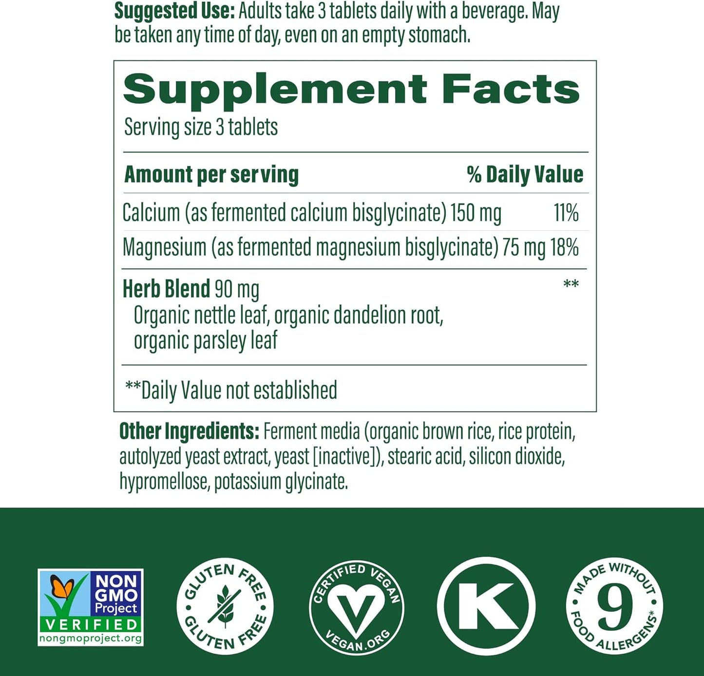 Non-GMO Calcium Magnesium Supplement with Fermented Magnesium Glycinate for Bone and Heart Health - 60 Tabs
