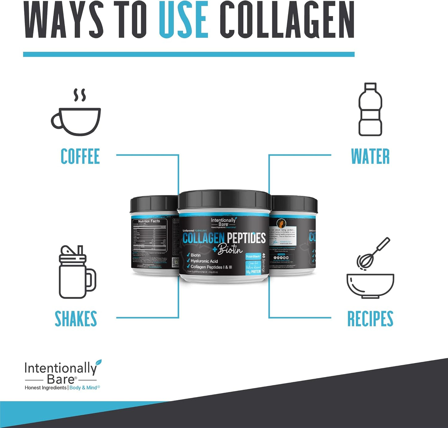 Non-GMO Collagen Peptides Powder with Biotin & Hyaluronic Acid - 10g Protein - Keto-Friendly - Unflavored - 40 Servings