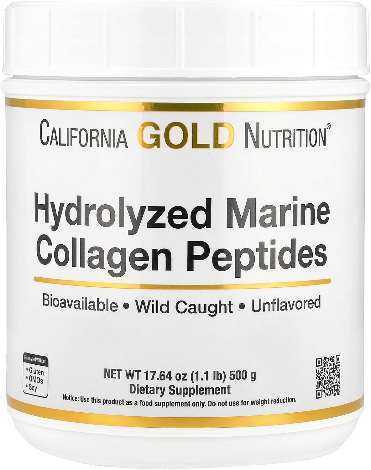 Non-GMO Collagen Peptides Powder with Hyaluronic Acid for Hair, Skin, Nails, Joints, Bones - California Gold Nutrition - 17.64 oz