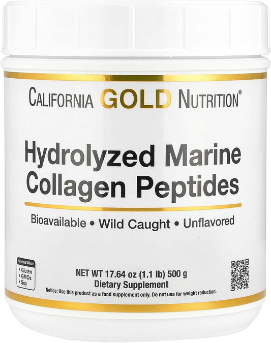 Non-GMO Collagen Peptides Powder with Hyaluronic Acid for Hair, Skin, Nails, Joints, Bones - California Gold Nutrition - 17.64 oz