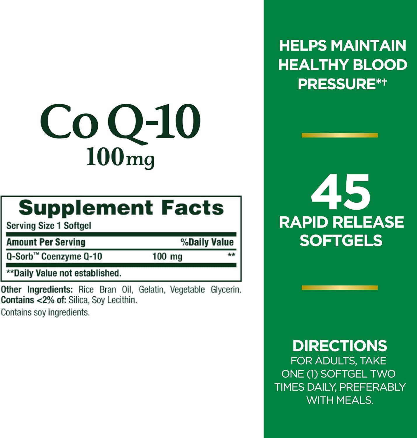 Non-GMO CoQ10 100mg Softgels for Heart Health Support - Antioxidant & Cardiovascular Wellness Supplement - 45 ct