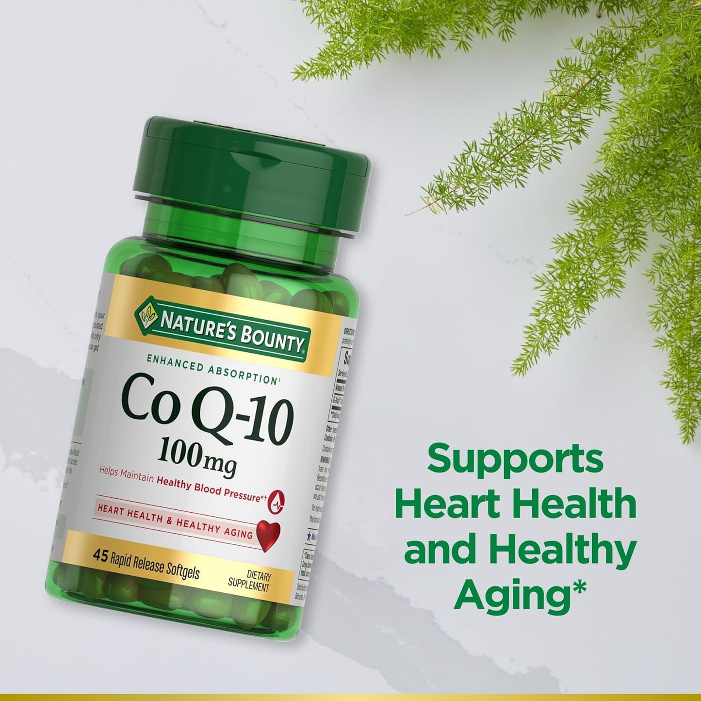 Non-GMO CoQ10 100mg Softgels for Heart Health Support - Antioxidant & Cardiovascular Wellness Supplement - 45 ct