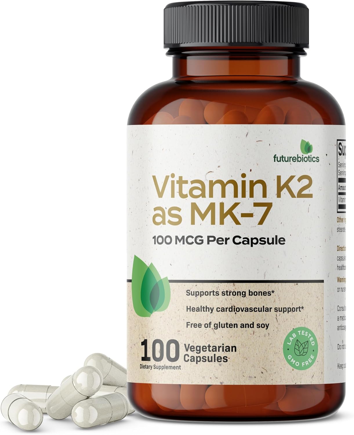 Non-GMO Futurebiotics Vitamin K2 MK-7 100mcg - 100 Veg Caps - Bone Health Support
