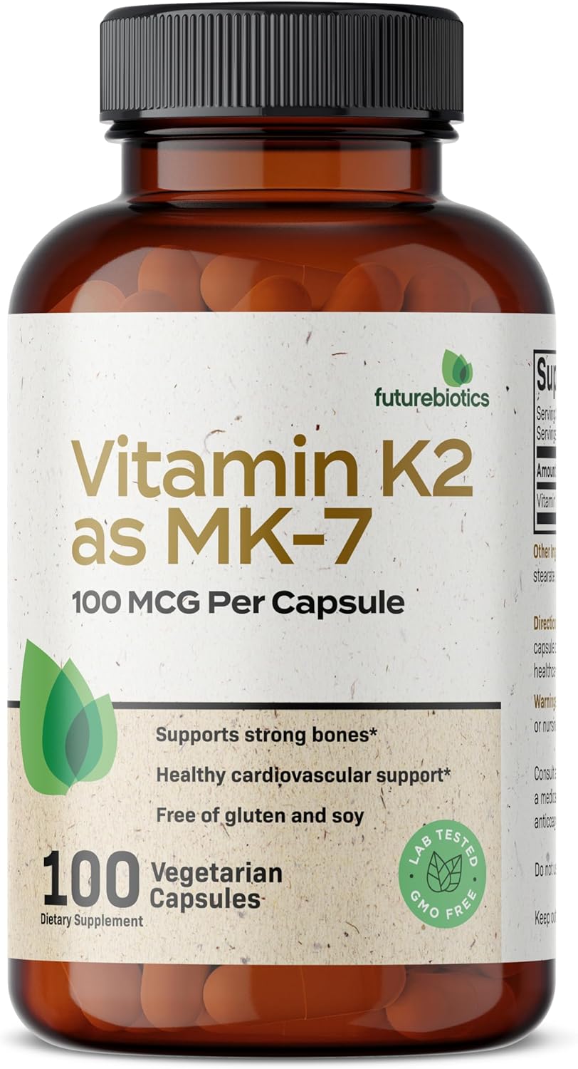 Non-GMO Futurebiotics Vitamin K2 MK-7 100mcg - 100 Veg Caps - Bone Health Support