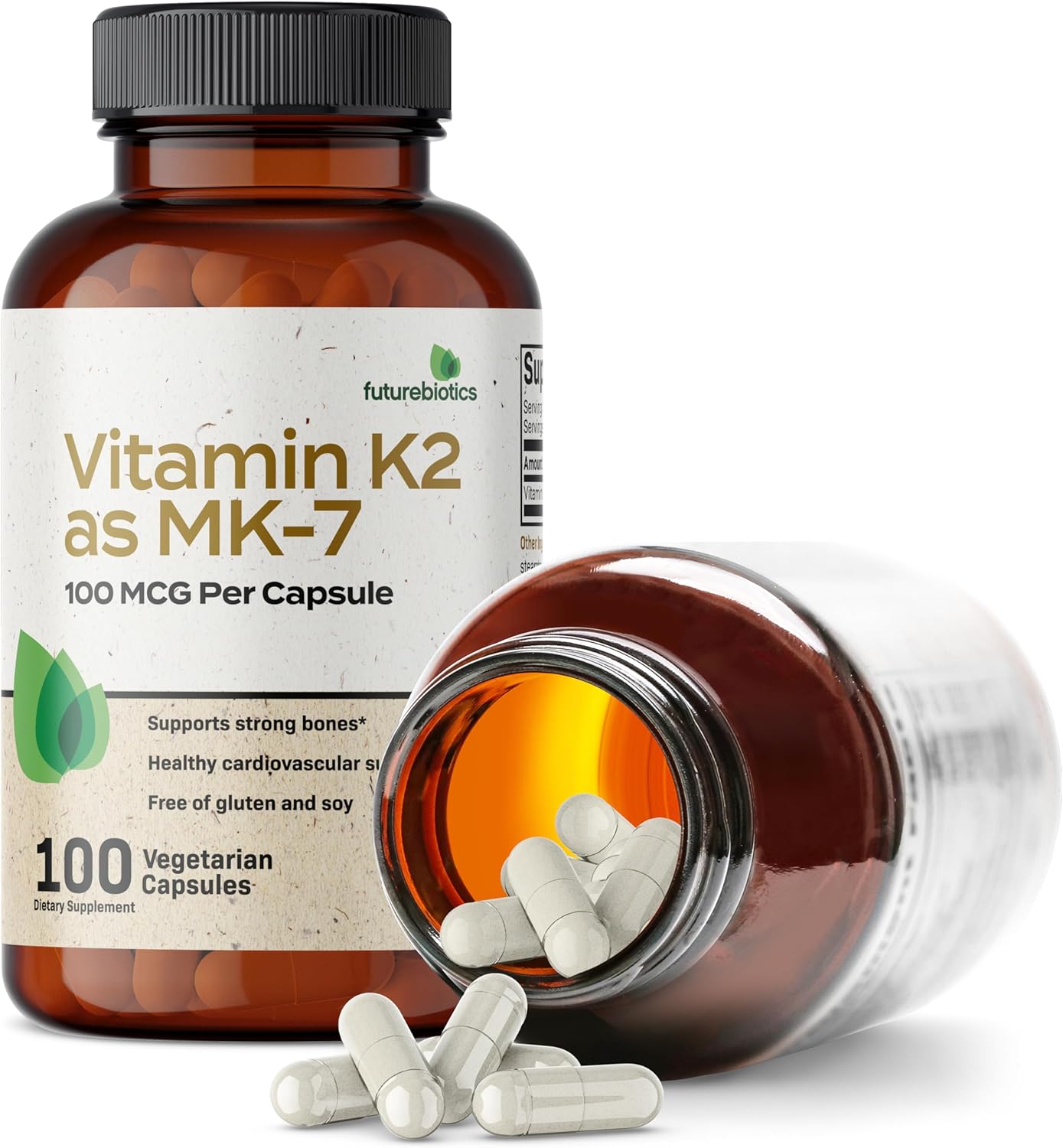 Non-GMO Futurebiotics Vitamin K2 MK-7 100mcg - 100 Veg Caps - Bone Health Support