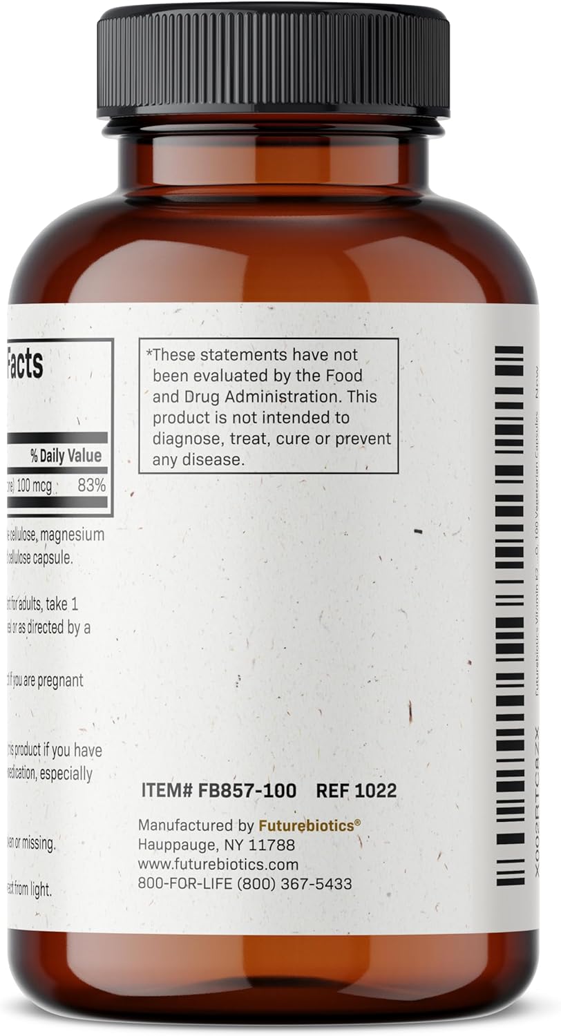 Non-GMO Futurebiotics Vitamin K2 MK-7 100mcg - 100 Veg Caps - Bone Health Support