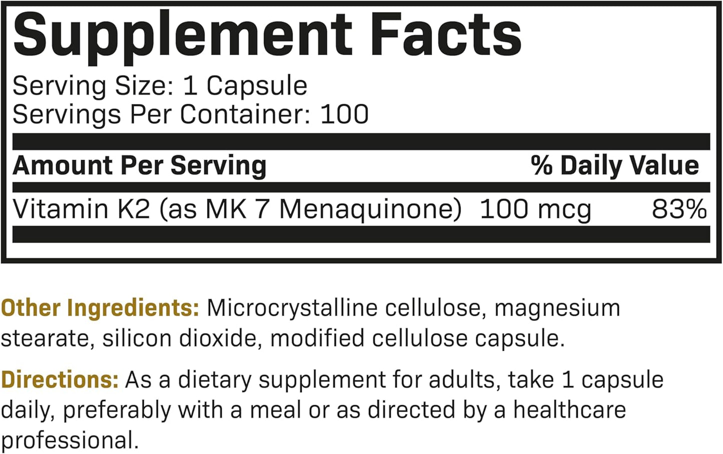 Non-GMO Futurebiotics Vitamin K2 MK-7 100mcg - 100 Veg Caps - Bone Health Support