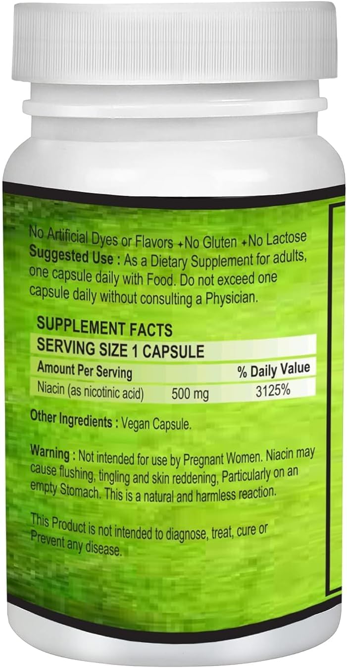 Non-GMO Gluten Free Vitamin B3 Niacin (Nicotinic Acid) with Flush - 90 Capsules