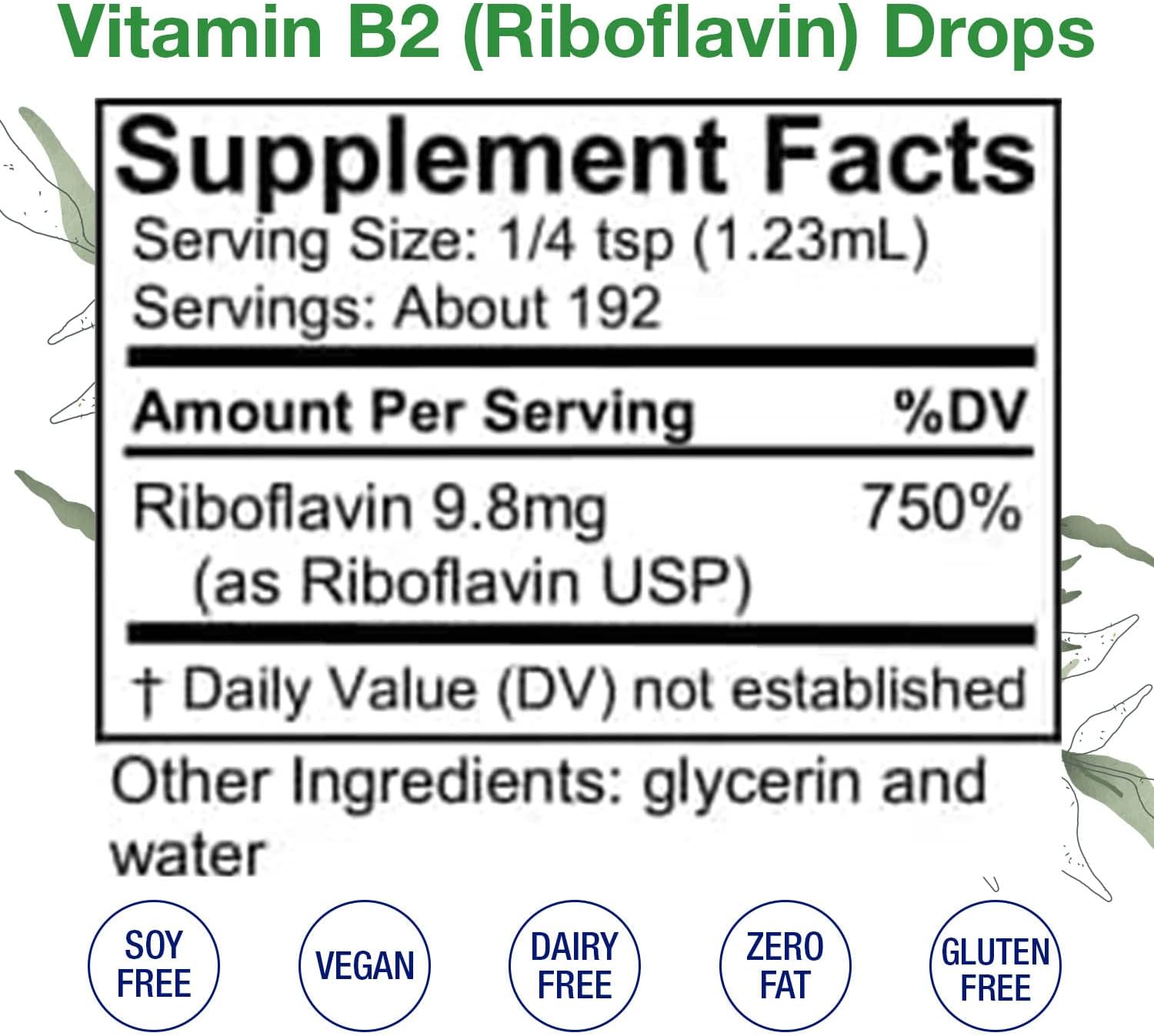 Non-GMO HoneyCombs Vitamin B2 Liquid Drops for Digestion Support, Hair Skin Nails, Alcohol-Free Riboflavin Extract - 8 Fl Oz