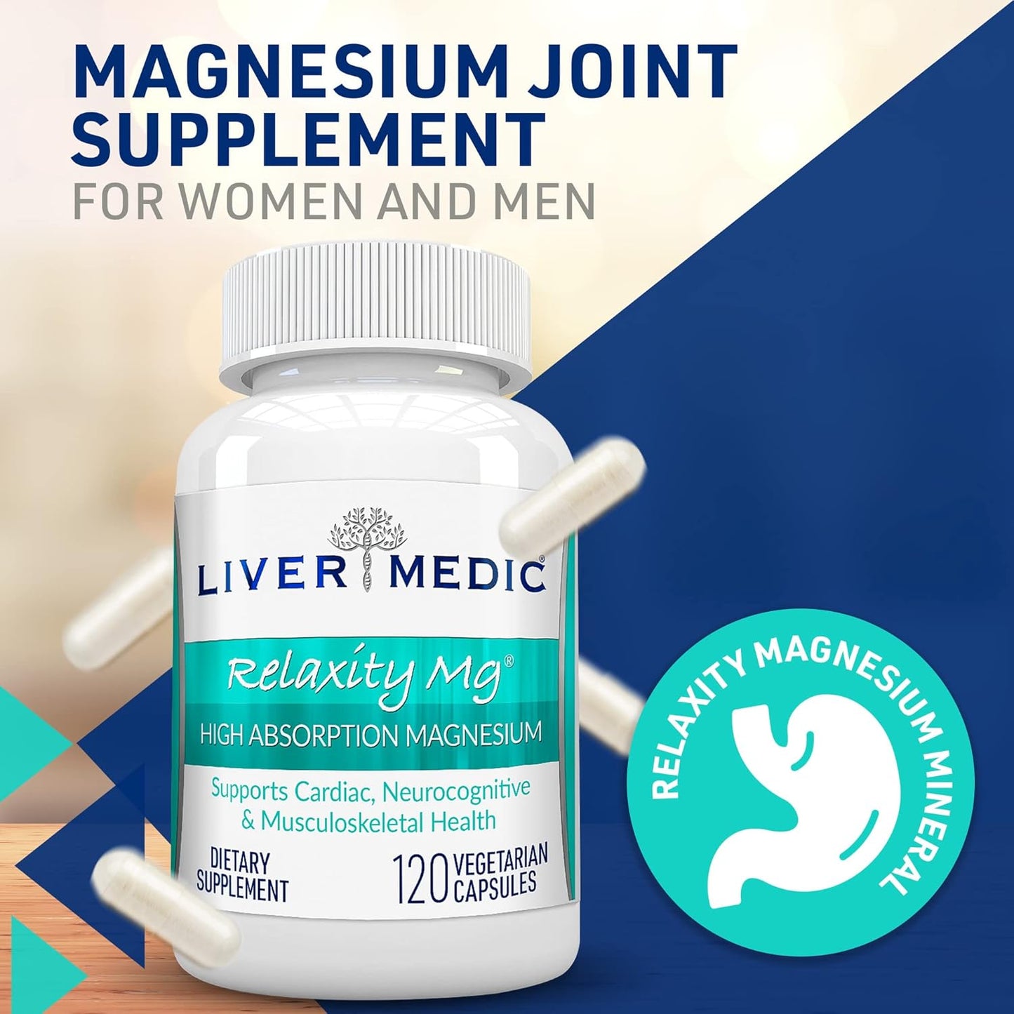 Non-GMO Magnesium Glycinate Supplement for Relaxation, Sleep, and Joint Support - 120 Vegetarian Capsules