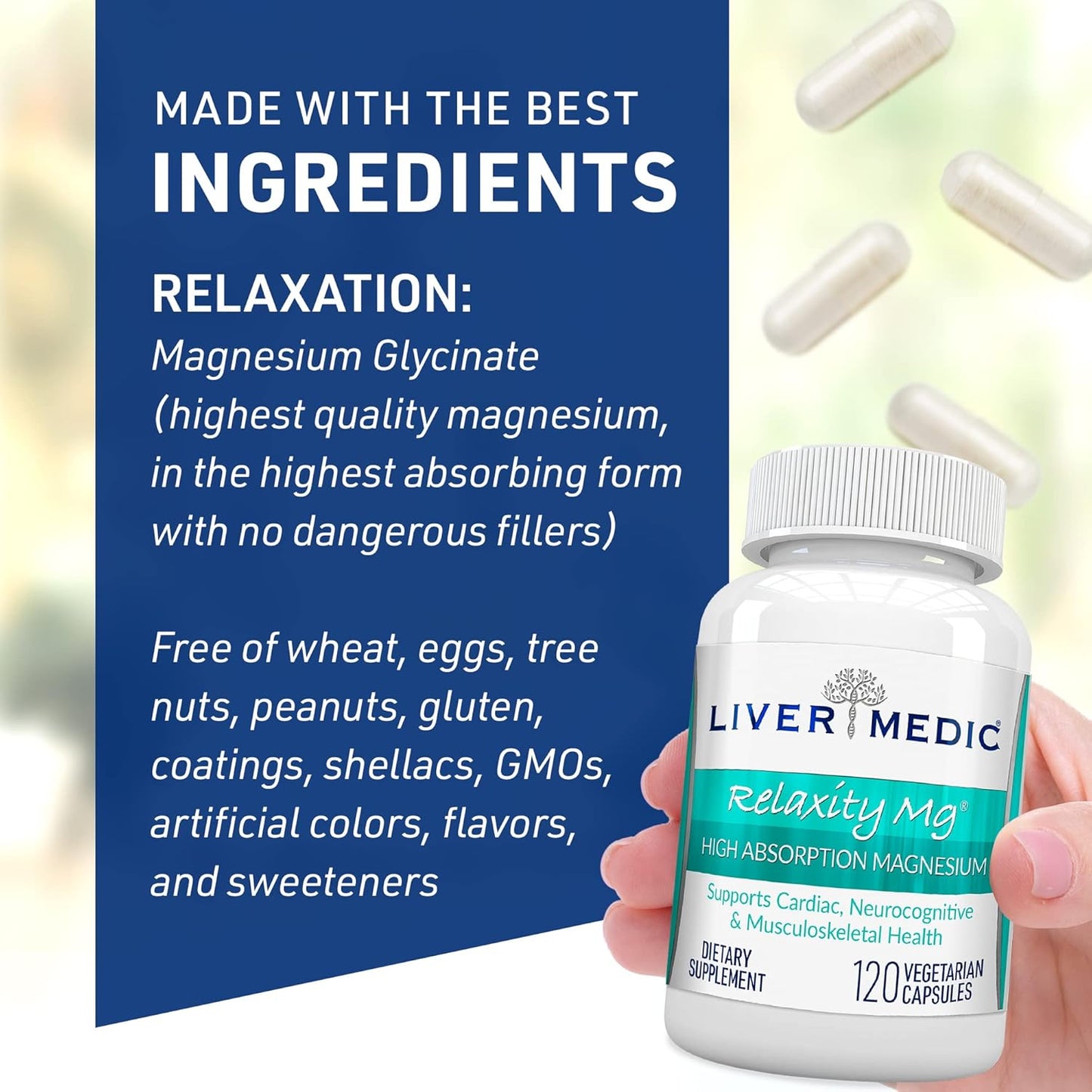 Non-GMO Magnesium Glycinate Supplement for Relaxation, Sleep, and Joint Support - 120 Vegetarian Capsules