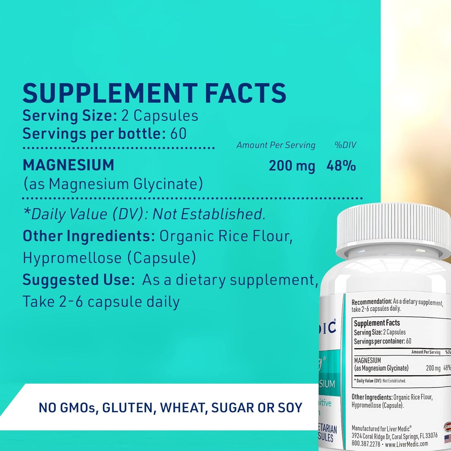 Non-GMO Magnesium Glycinate Supplement for Relaxation, Sleep, and Joint Support - 120 Vegetarian Capsules