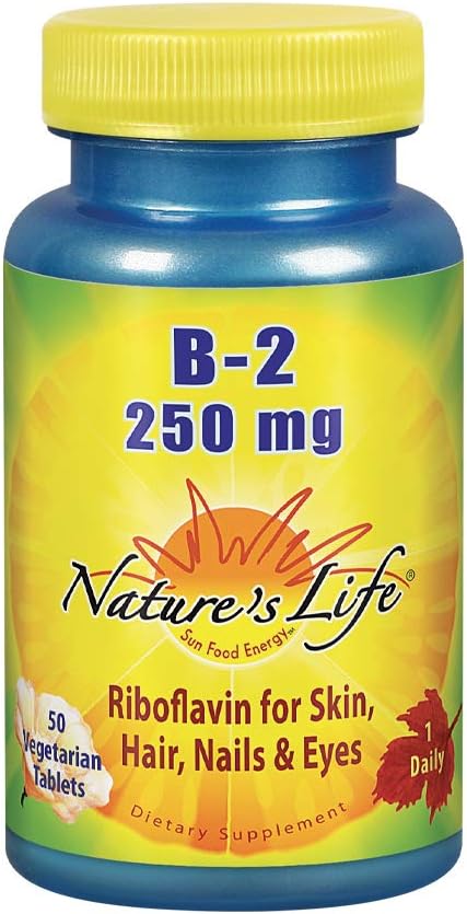 Non-GMO Nature's Life Vitamin B-2 Riboflavin 250 for Skin, Hair, Nails, Metabolism - 100 VegCaps, Pack of 2