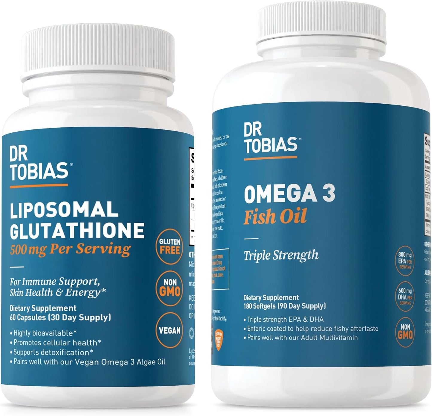 Non-GMO Omega 3 Fish Oil and Liposomal Glutathione for Immune Support, Skin Health, and Nutrient Absorption by Dr. Tobias