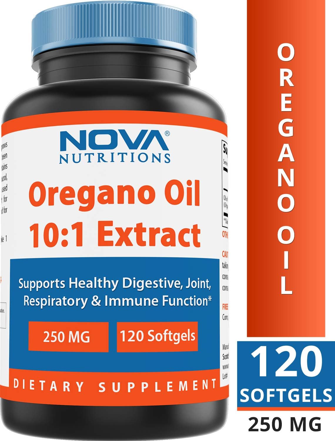 Non-GMO Oregano Oil Capsules 250mg - Gluten Free 10:1 Extract Softgels for Immune Support - 120 Pills by Nova Nutritions
