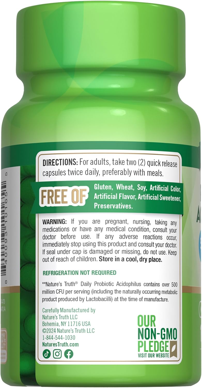 Non-GMO Probiotic Capsules for Men and Women | 500 Million CFU | 100 Count Bottle | Gluten-Free Supplement