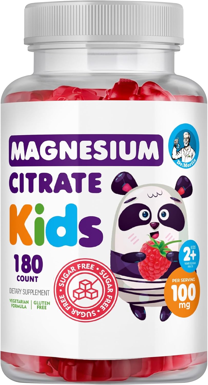 Non-GMO Raspberry Flavored Magnesium Citrate Gummies - Dr. Moritz Sugar-Free Calm Magnesium Gummies for Kids and Adults - 180 Count - BoostGo Australia