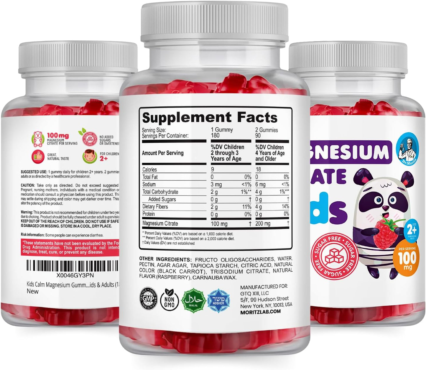 Non-GMO Raspberry Flavored Magnesium Citrate Gummies - Dr. Moritz Sugar-Free Calm Magnesium Gummies for Kids and Adults - 180 Count - BoostGo Australia