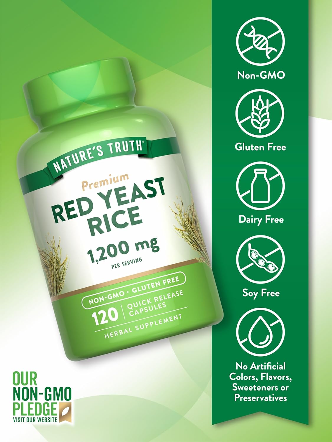 Non-GMO Red Yeast Rice Capsules 1200mg | 120 Count | Gluten Free Dietary Supplement by Nature's Truth - BoostGo Australia