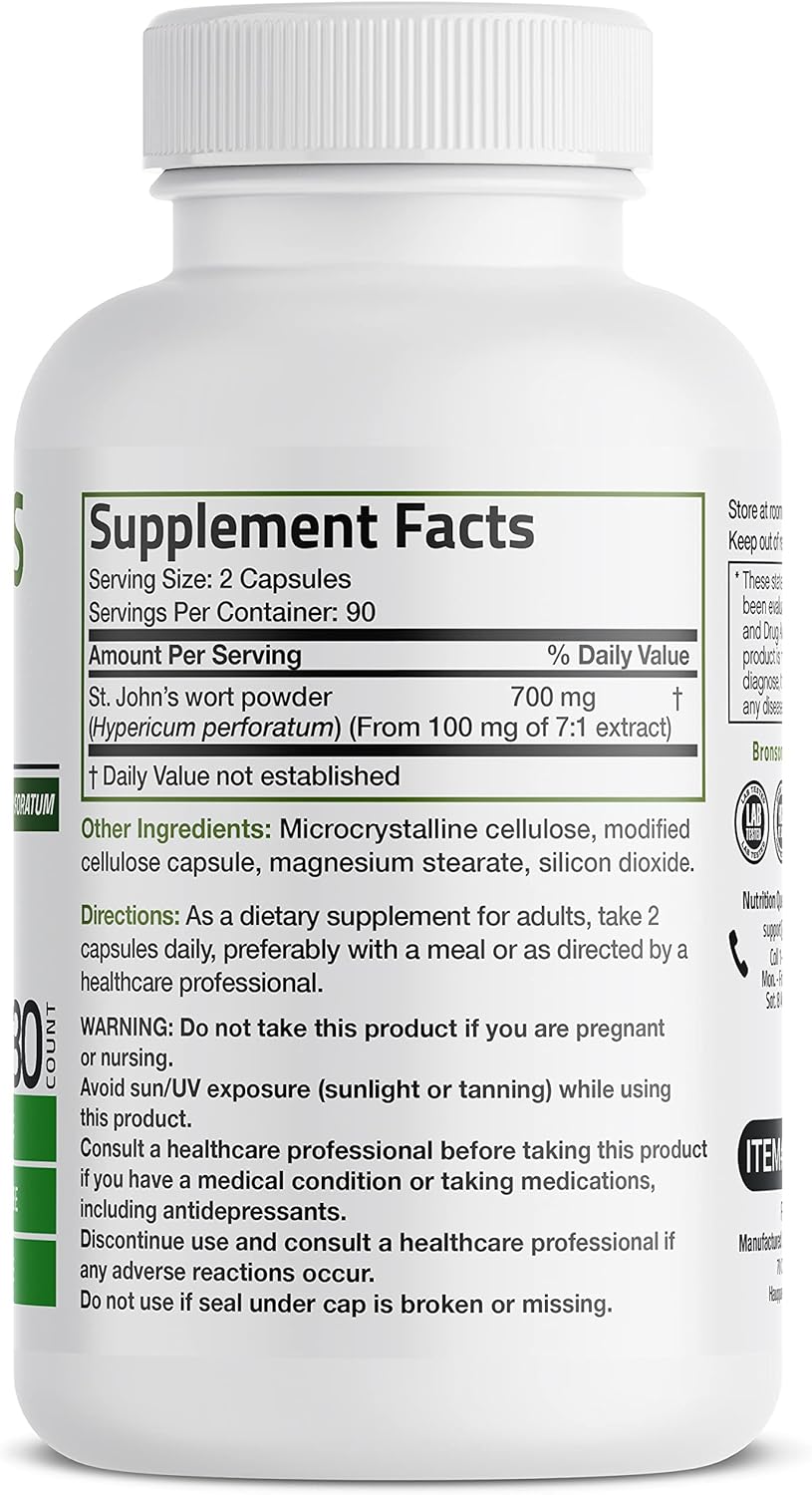 Non-GMO St. John's Wort Capsules - 700 MG per Serving, 180 Vegetarian Capsules for Positive Mood Support