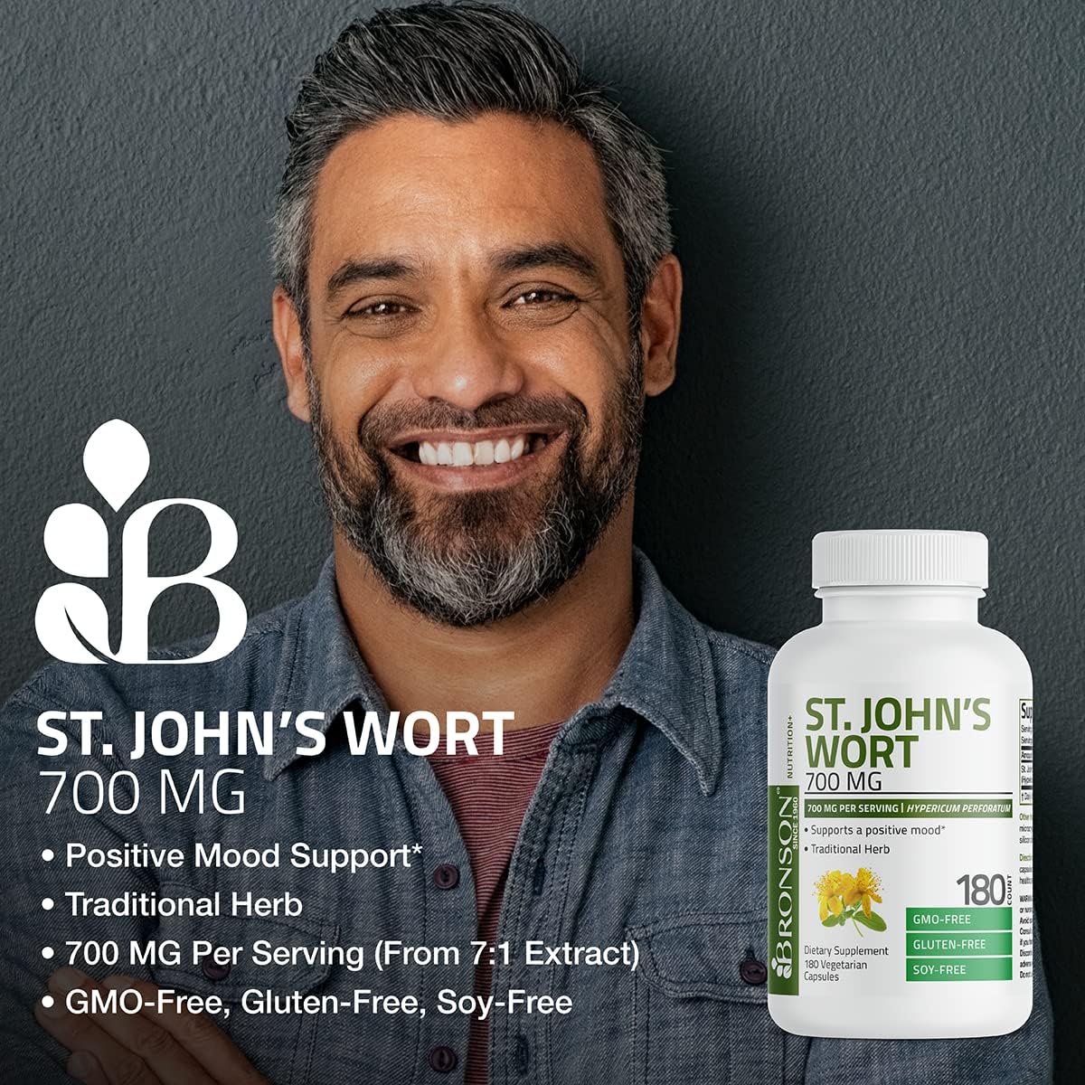 Non-GMO St. John's Wort Capsules - 700 MG per Serving, 180 Vegetarian Capsules for Positive Mood Support