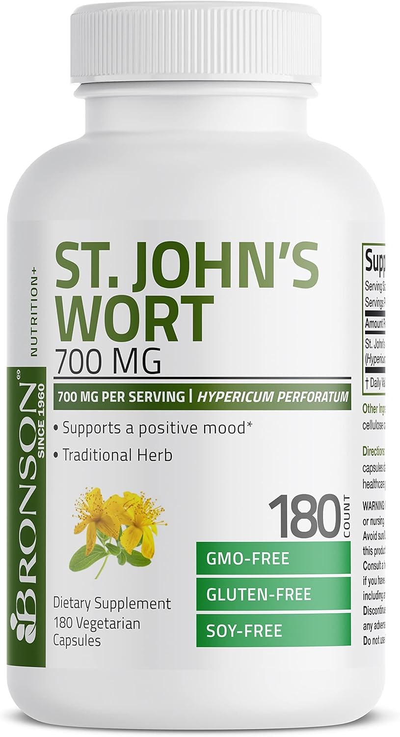 Non-GMO St. John's Wort Capsules - 700 MG per Serving, 180 Vegetarian Capsules for Positive Mood Support