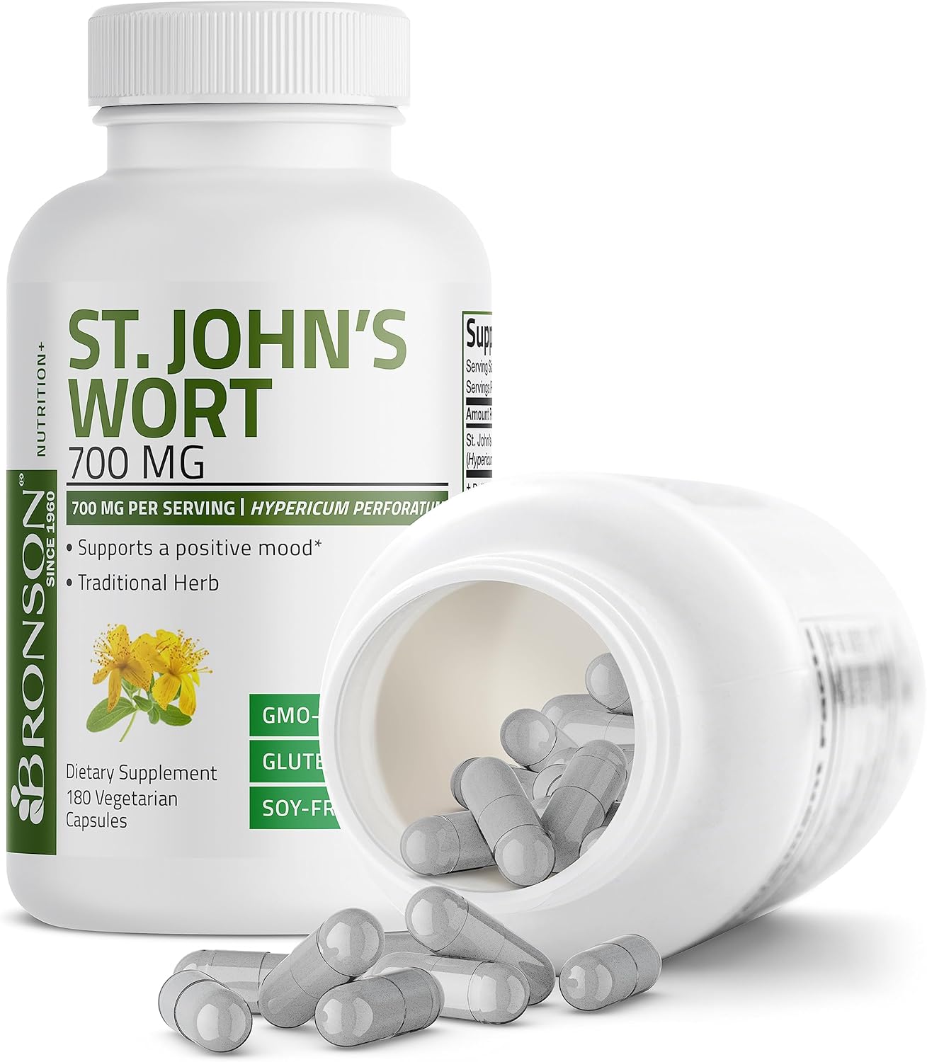 Non-GMO St. John's Wort Capsules - 700 MG per Serving, 180 Vegetarian Capsules for Positive Mood Support