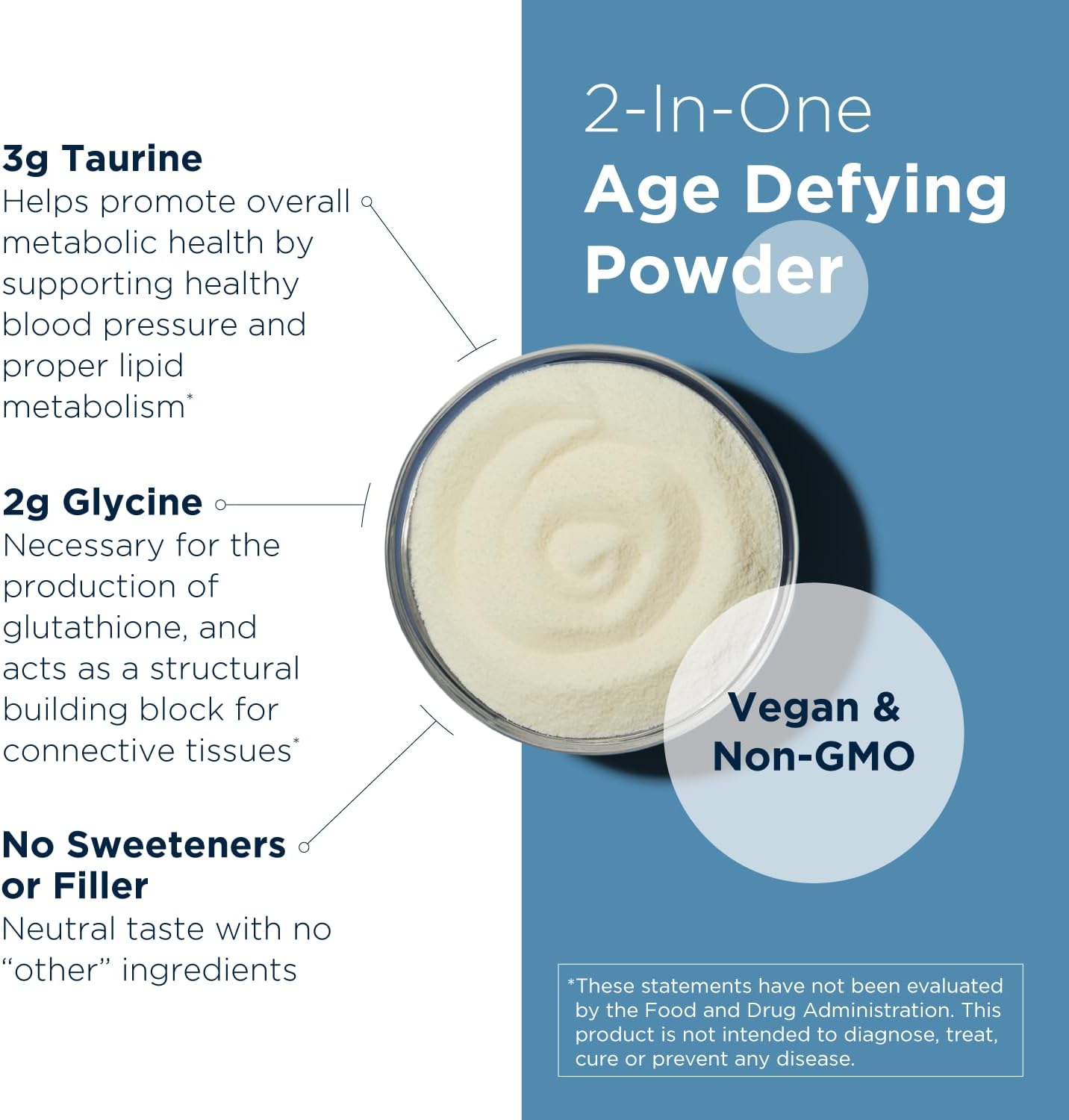 Non-GMO Unflavored Taurine and Glycine Amino Acid Powder for Cellular, Metabolic, and Heart Health Support - 250g