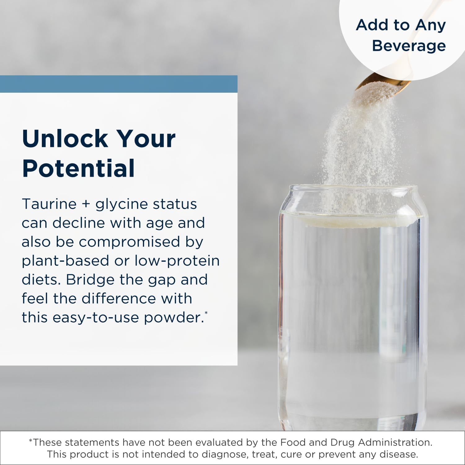 Non-GMO Unflavored Taurine and Glycine Amino Acid Powder for Cellular, Metabolic, and Heart Health Support - 250g